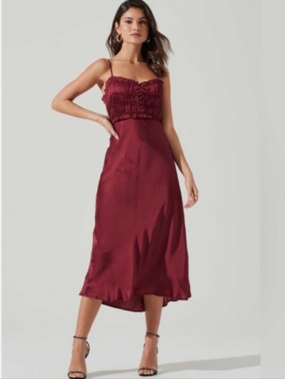 ASTR The Label Womens Burgundy Midi Slip Dress. Sz XS